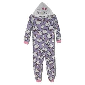 Hello Kitty by Sanrio One Piece Hooded Pajamas L (10-12) Sleepwear Fleece Purple
